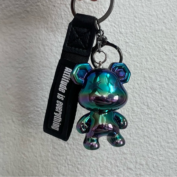 Blue and Green Iridescent Bear Bag Charm or Keychain - Picture 3 of 5